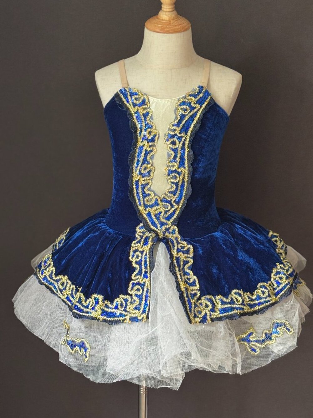 Revolution Dancewear Midnight Blue Velvet Ballet Tutu Costume Gold Sequin MC